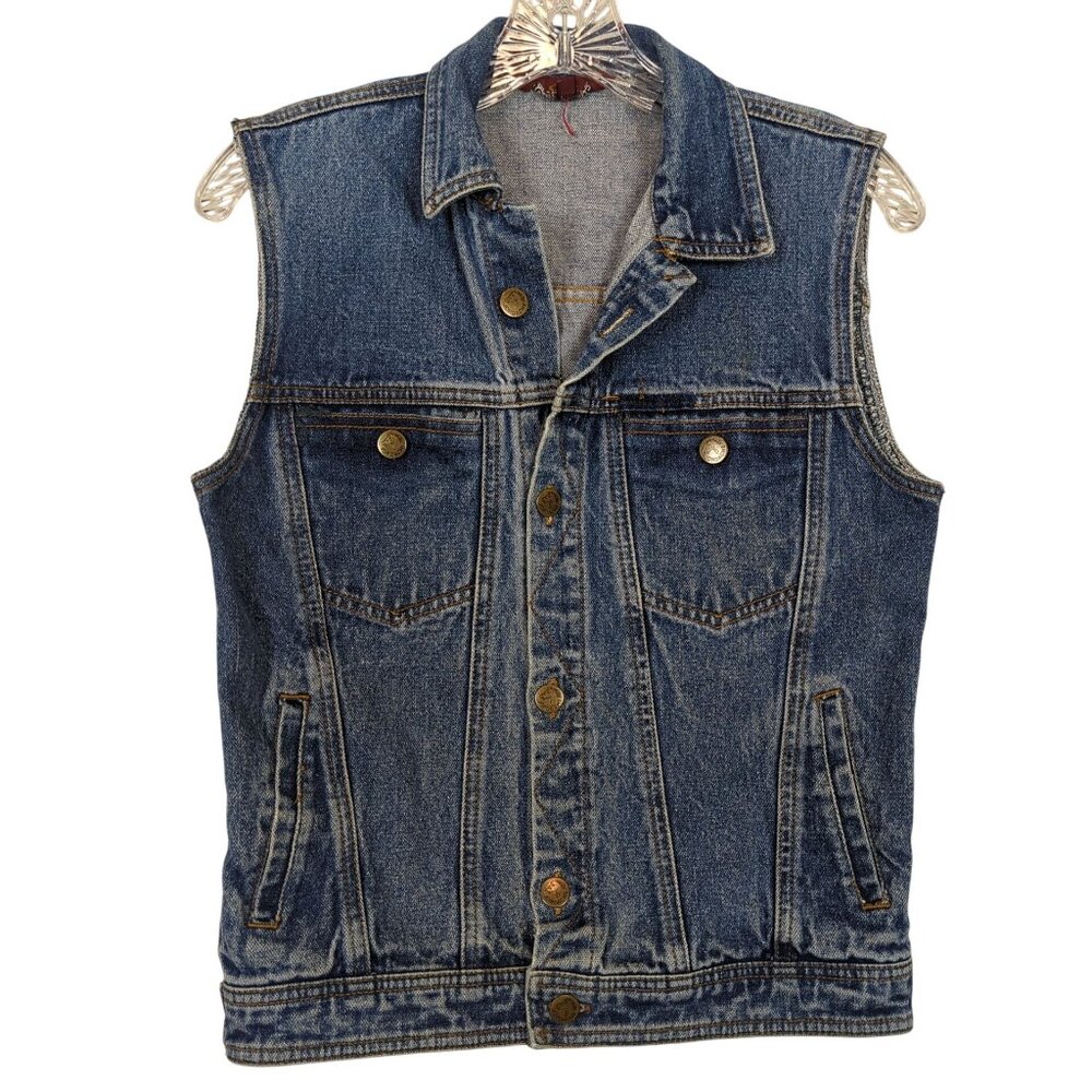 Vintage Jordache Denim Sleeveless Jacket‎ Vest Pockets Button Front 1980's